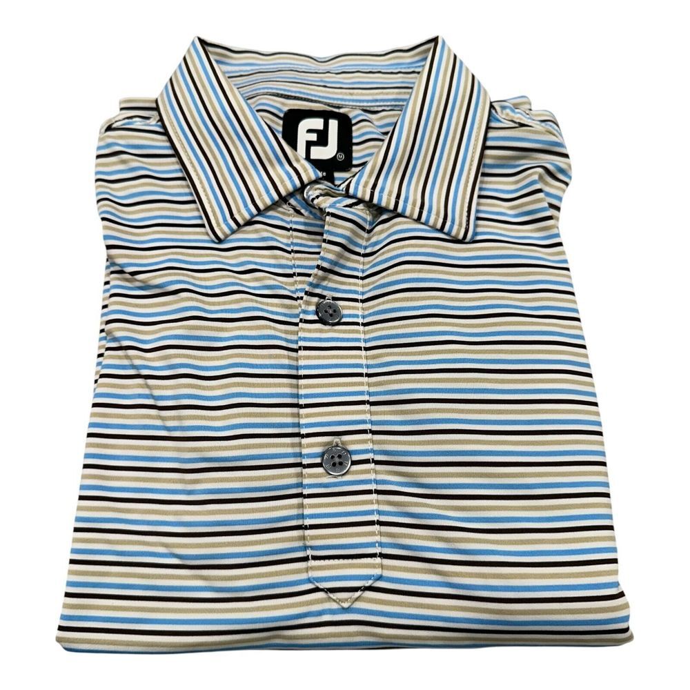 Footjoy Golf Striped‎ Short Sleeve Gray White Polo Shirt Men's M Performance